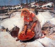 Jose Malhoa Dying the clothes oil painting